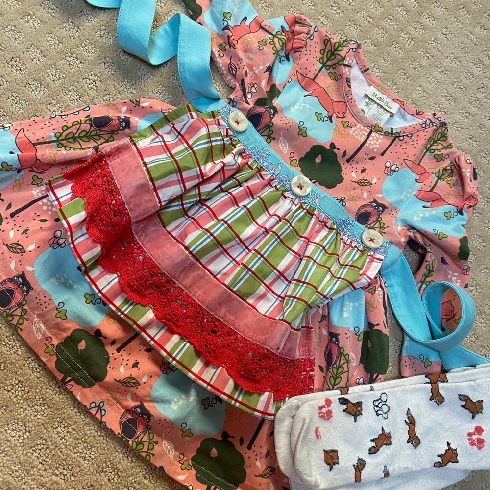 🦊 Matilda Jane fox apron dress w matching tights